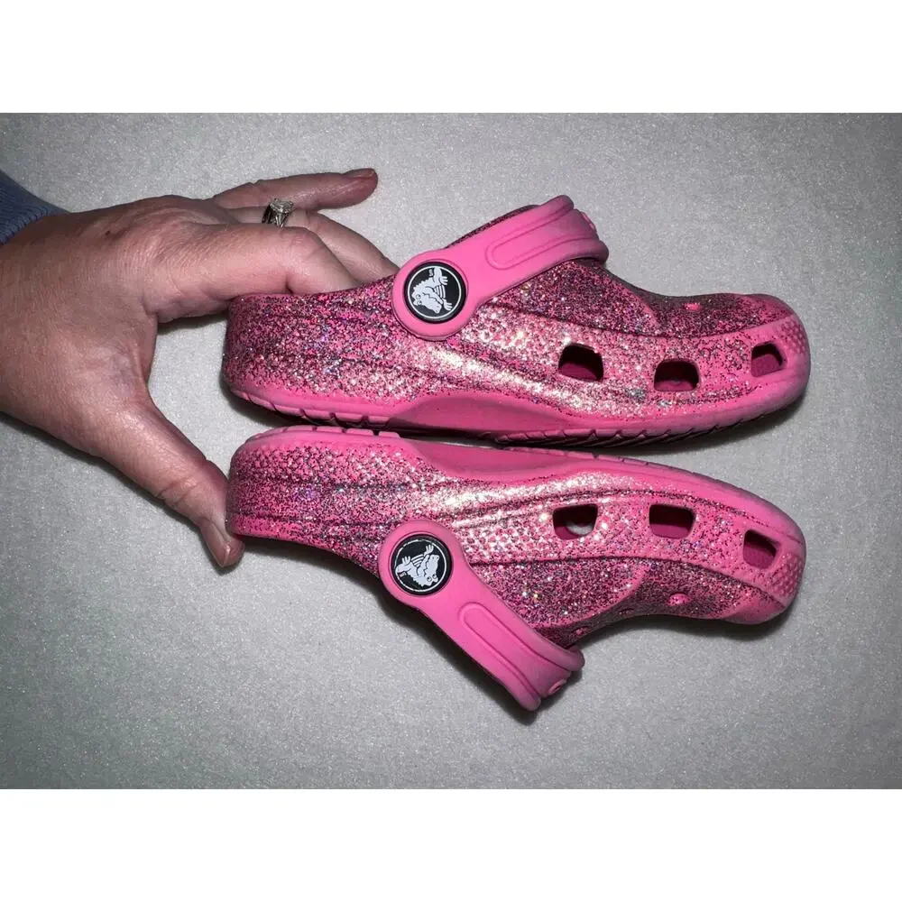 Crocs Baya Girls Glitter Slip On Clogs Pink C 9